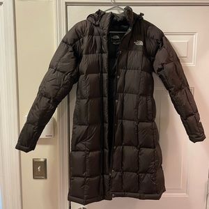 Womens chocolate North Face Down Coat